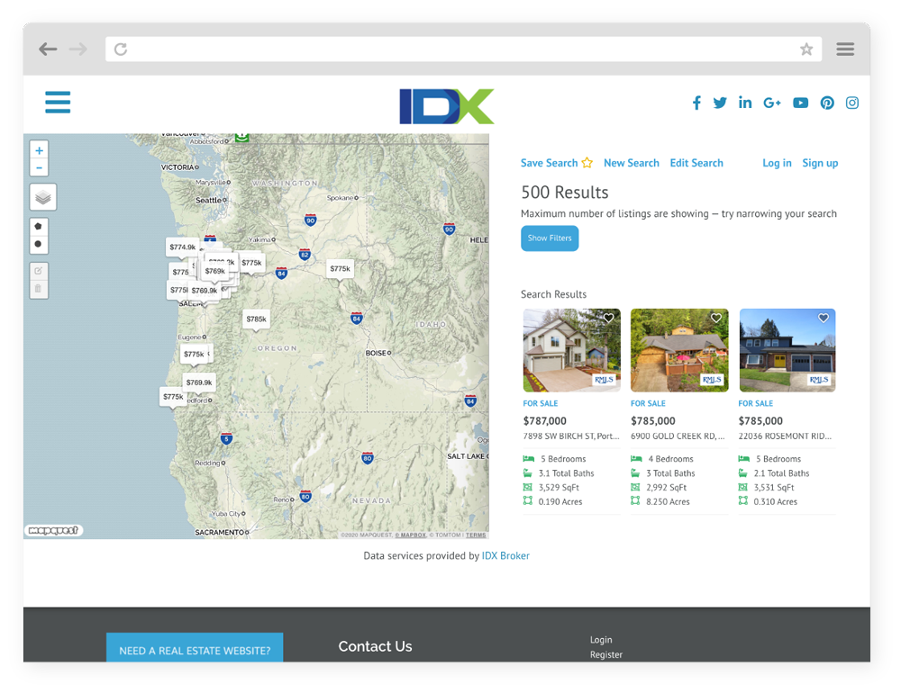 IDX Broker HOME Studio Collection Desktop View of Map Results Page