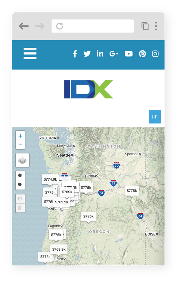 IDX Broker HOME Studio Collection Mobile View of Map Results Page