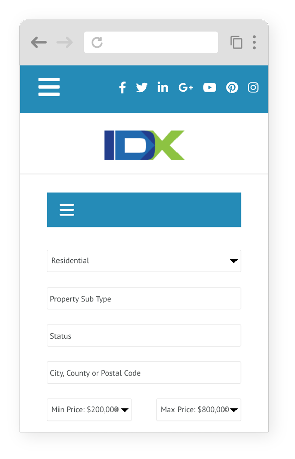 IDX Broker HOME Studio Collection Mobile View of Basic Search Page