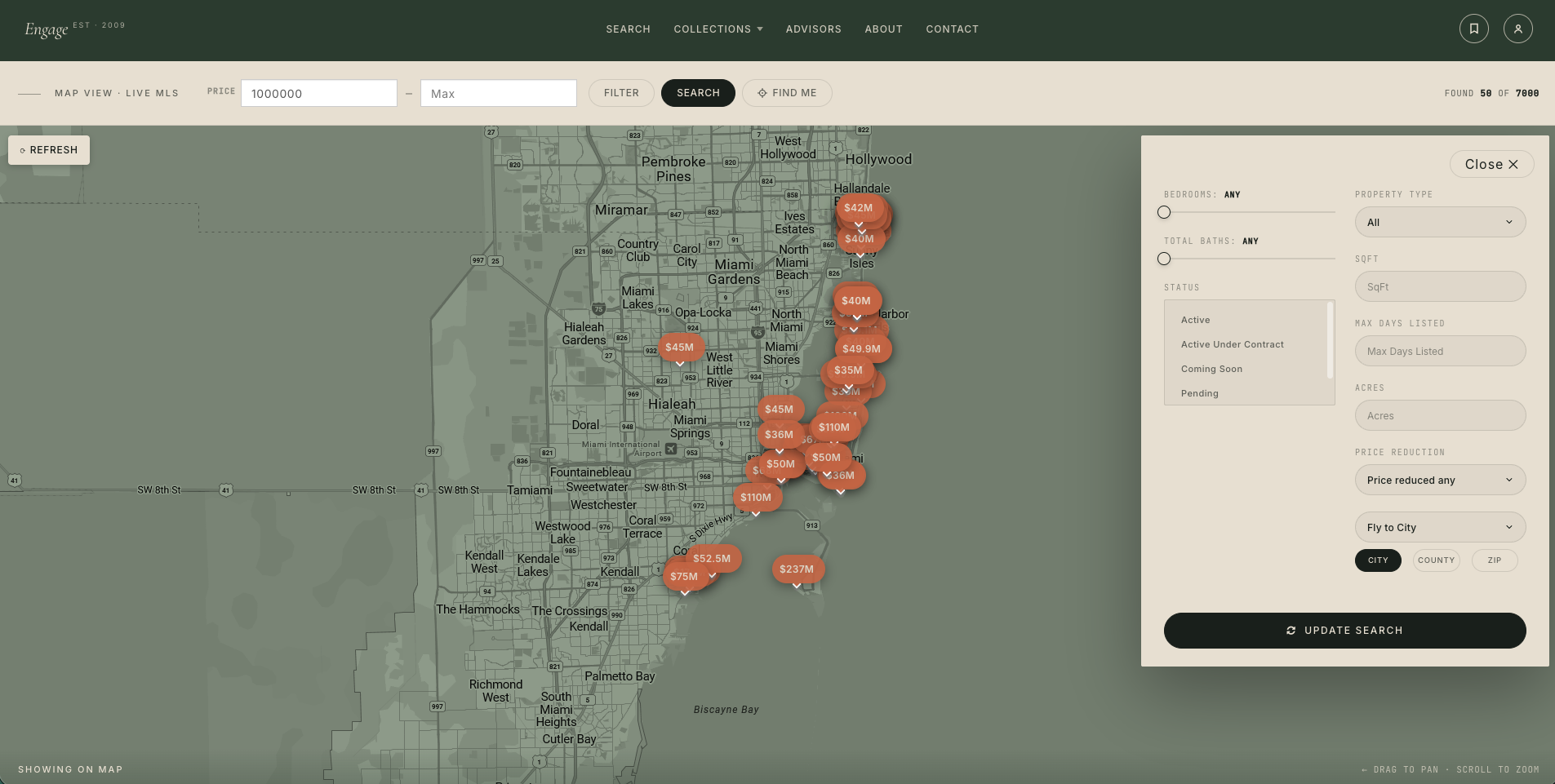 Engage Brokerage map search &mdash; live MLS results across Miami